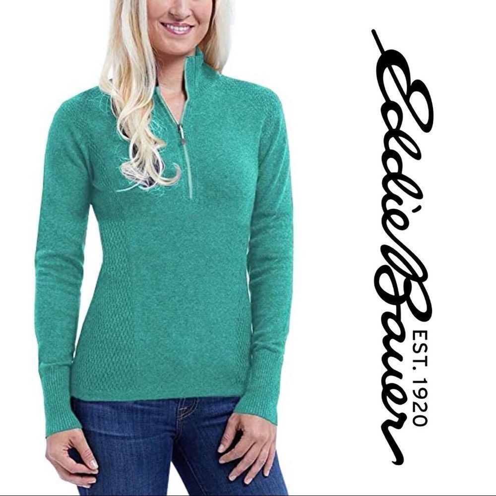 Eddie Bauer Turquoise Quarter Zip Knit Pull Over‎ - Women’s L